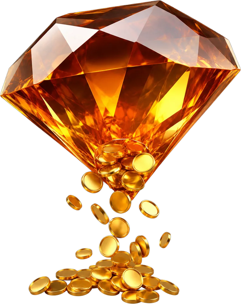 Amber faceted cashback gem with gold discs