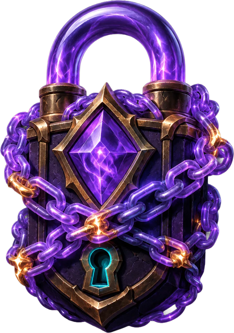Violet mana padlock wrapped in glowing chains