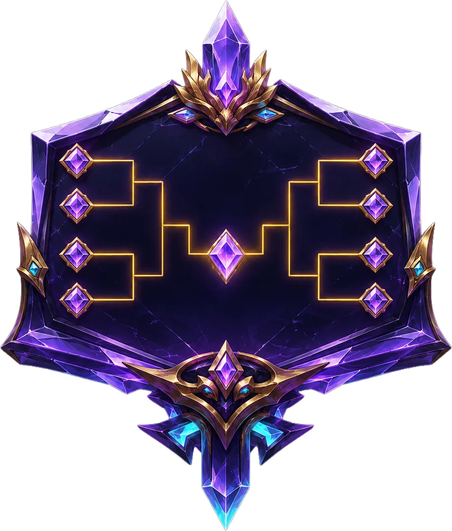 Crystal tournament bracket board with violet nodes