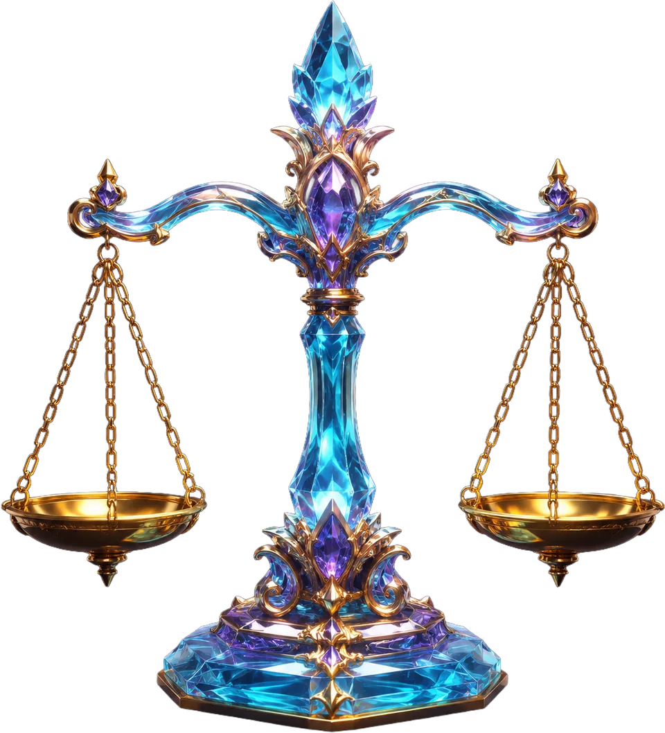 Crystal fair-play scales with gold pans