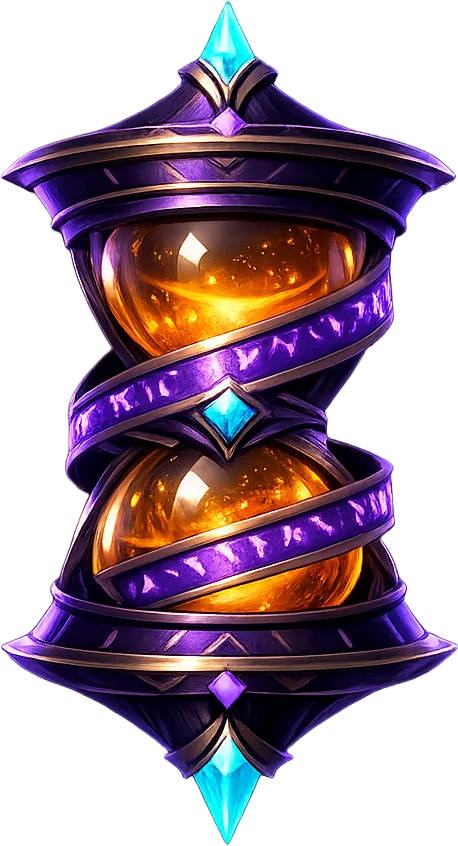 Amber pending-status orb with purple rune bands