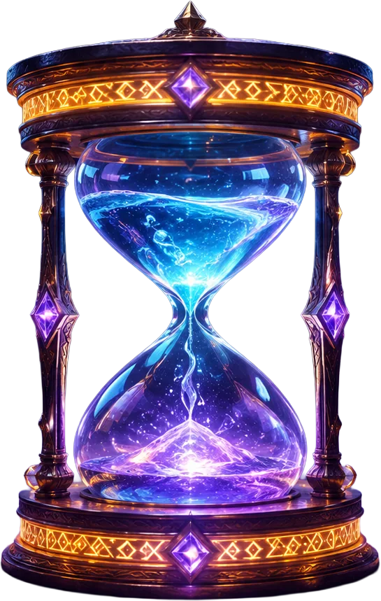 Mana hourglass sealed with amber and purple pending rune bands