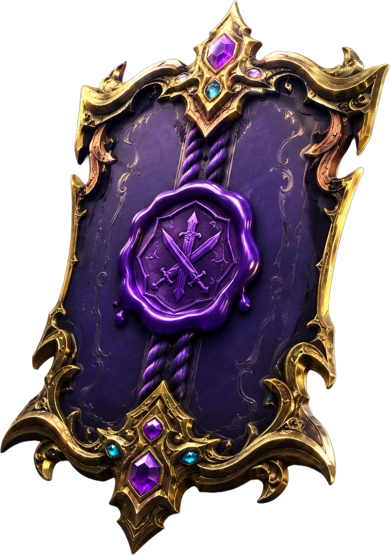 Ornate duel invitation tablet with purple seal
