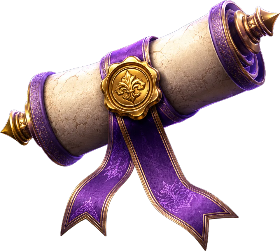 Sealed licence scroll with violet ribbon and gold crest