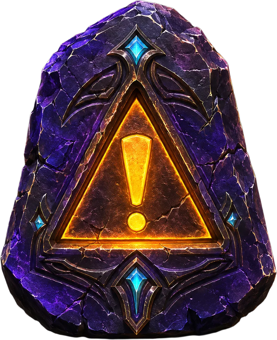 Caution rune stone with amber warning glow