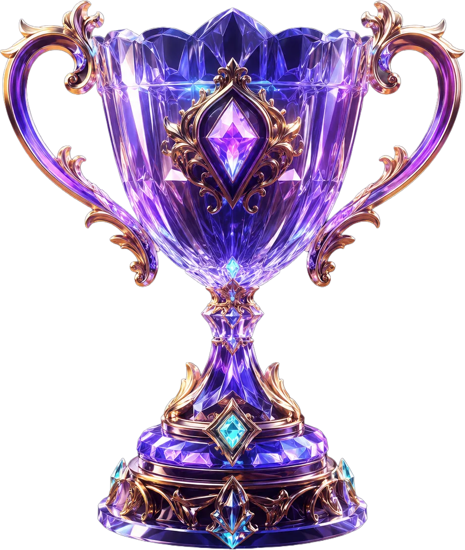 Crystal tournament trophy with violet and gold filigree