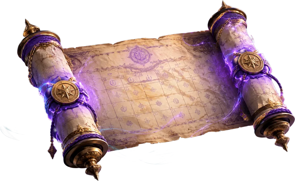 Floating parchment scroll sealed with glowing purple runes