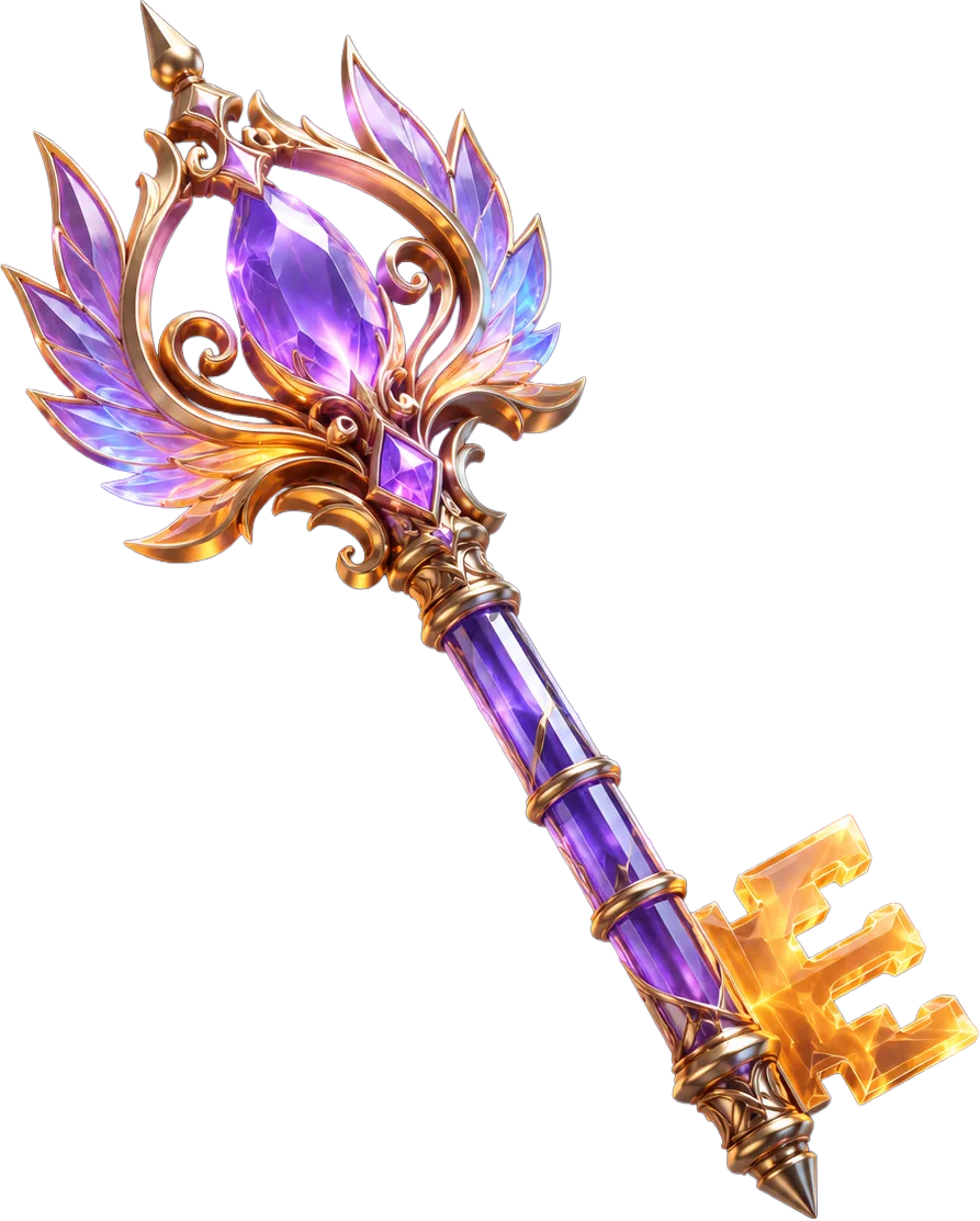 Ornate floating key of light with violet shaft