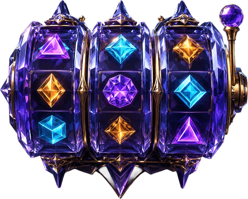 Three crystal slot reels mid-spin with gem symbols