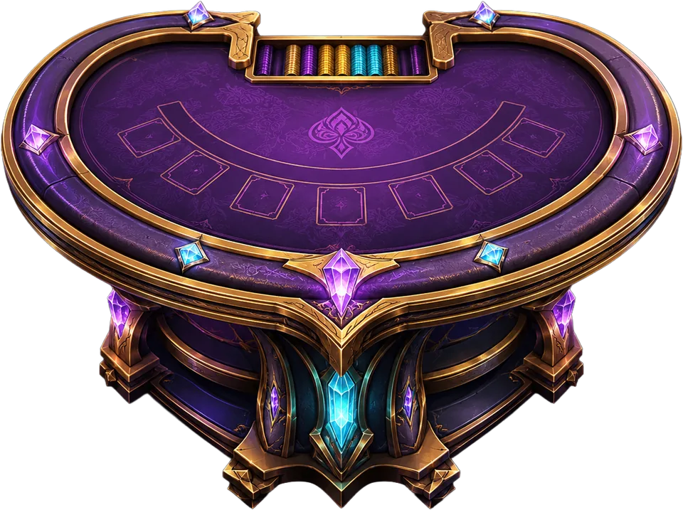 Miniature fantasy blackjack table with violet felt